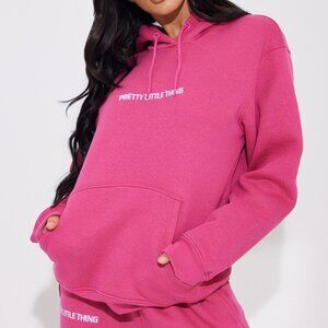 PrettyLittleThing Hot Pink Embroidered Hoodie Fleece Pullover Sweatshirt Size M